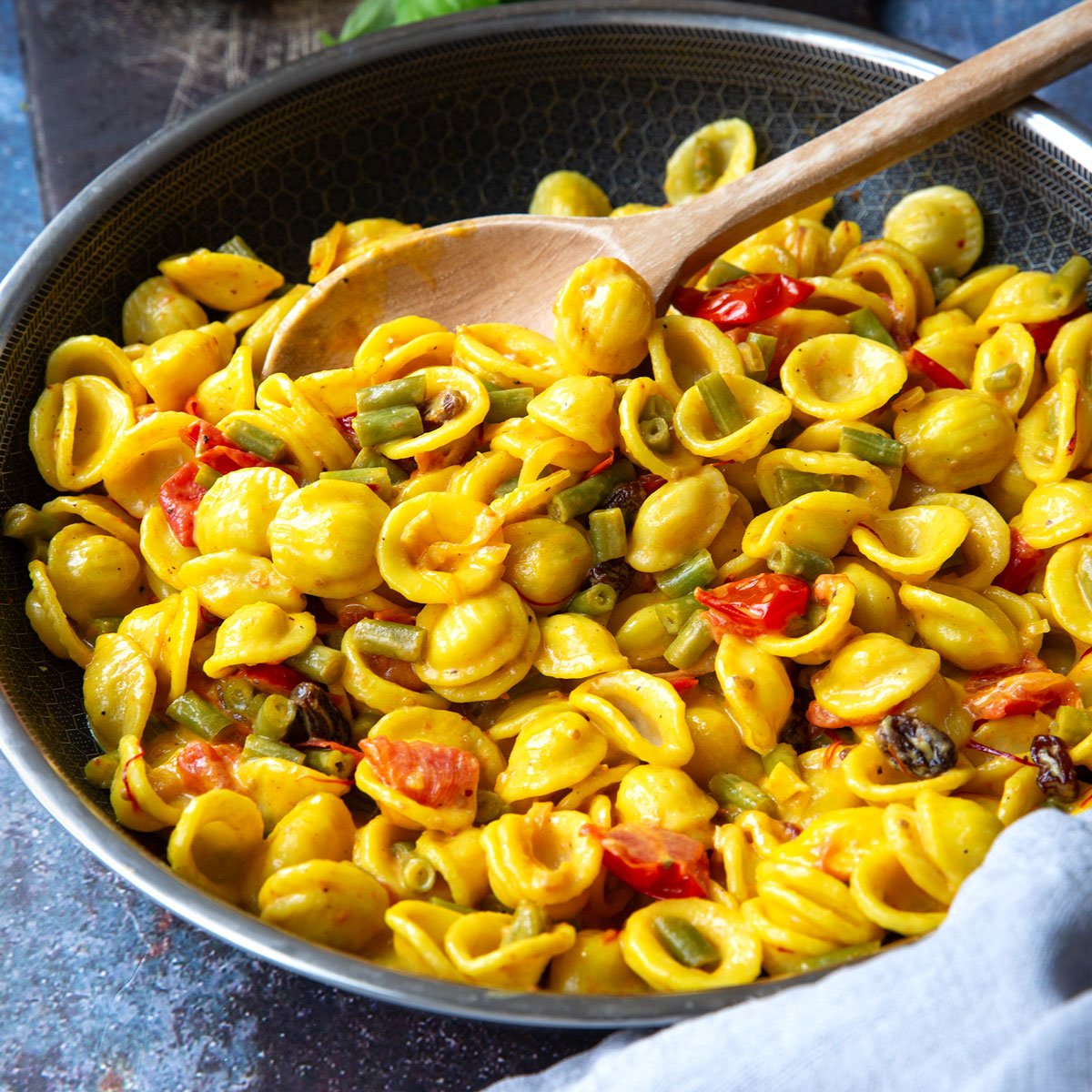Safran-Orecchiette mit grünen Bohnen - Madame Cuisine
