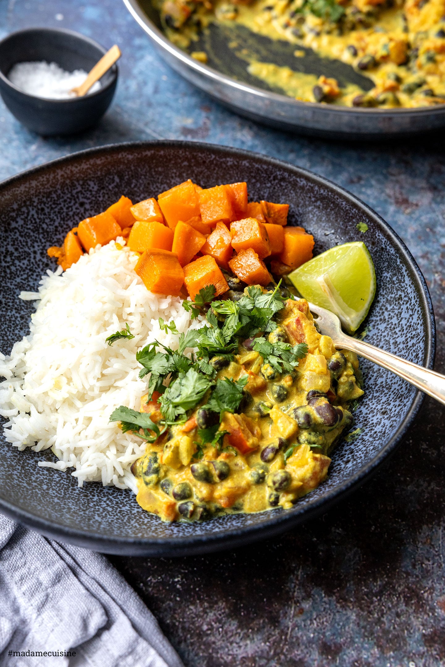 Süßkartoffeln und Reis als Beilage